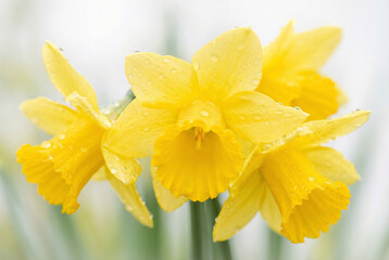Fototapeta premium Fresh Yellow Daffodils with Water Drops