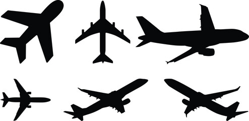 Set of black plane silhouette icon.World or international travel / traveling on an airplane flat icon for apps and websites.Aircraft icon vector set. airplane illustration sign collection. plane © MR Vector Store