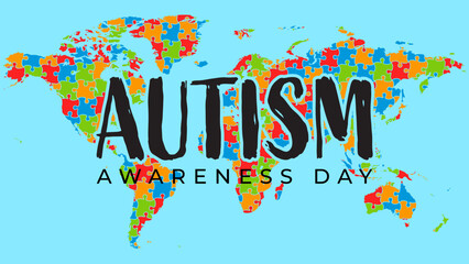 World Autism Awareness Day Blue World Map Puzzle Vector