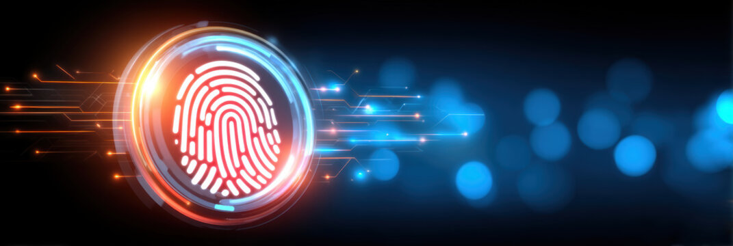 Futuristic fingerprint authentication glowing with data privacy and secure access in neon light - Powered by Adobe