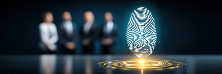 Digital fingerprint security concept blending data privacy and corporate identity in sleek scene