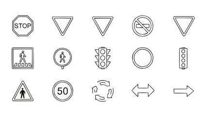Collection of Hand Drawn Traffic and Road Signs Icons. © Bintang