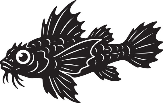 Dragonet Fish Silhouette on White Background
