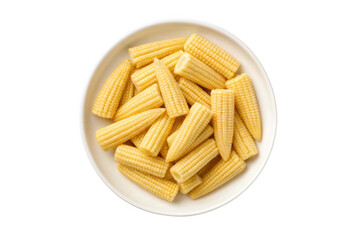 Bowl of fresh baby corn isolated on transparent background