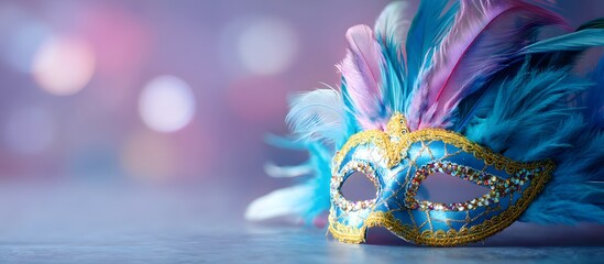 blue carnival mask on bokeh background
