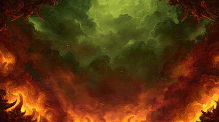Fantasy world burning crusade core style background with fiery epic atmosphere and copy space