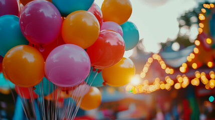 colorful balloons in an amusement park, a carnival background. 