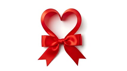 Red heart shaped ribbon isolated on white background