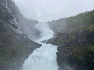 Misty Kjosfossen Waterfall Norway