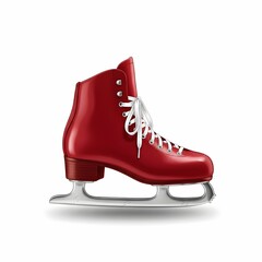 Red Figure Ice Skate Boot with Silver Blade Isolated on White Background