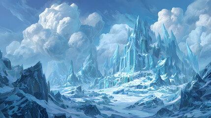Fantasy world ice core style background with frozen textures and centered empty copy space