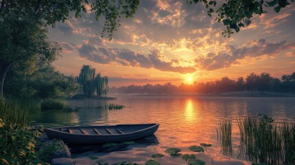 Scenic Sunset Over Lake