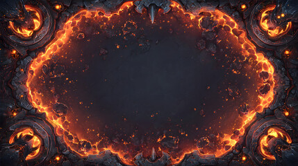 Fantasy world molten core style background with fiery textures and centered empty copy space