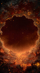 Fantasy world molten core style background with fiery textures and centered empty copy space