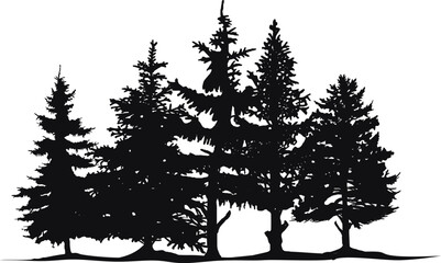 Coniferous trees forest black silhouette vector
