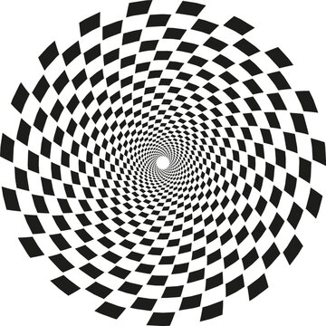 Optical illusion checkered pattern creating a hypnotic spiral