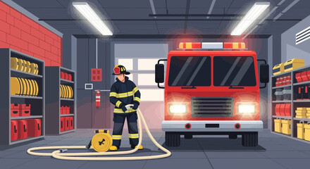 Firefighter standing next to fire truck 1.