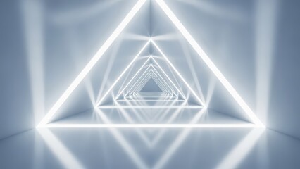 Futuristic White Triangle Neon Light Tunnel Interior