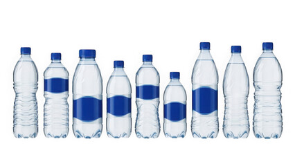 Collection of water bottles isolated on transparent background