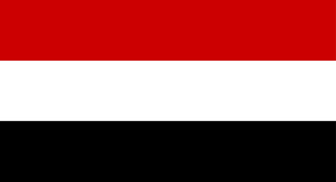 Yemen flag with red, white, and black horizontal stripes