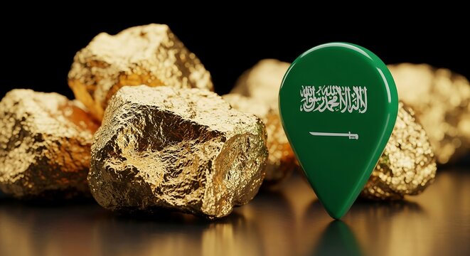 Saudi Arabian gold reserves symbolized with national flag marker