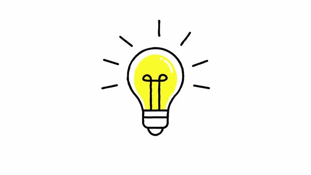 Doodle Hand-Drawn Idea lampbulb Animation Line Cartoon Flat Style Chroma Key Screen Background 4k video animation seamless loop