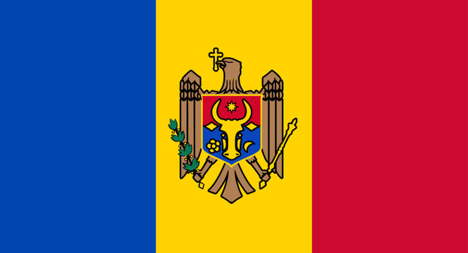 Moldova national flag presenting country emblem design