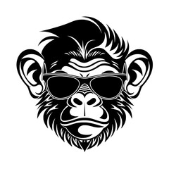 stylized black white monkey face portrait sunglasses bold graphic illustration modern pop art character cool attitude