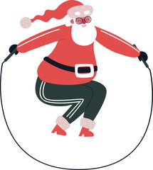 Fototapeta premium Santa Claus jumping rope for healthy Christmas fitness