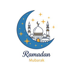 Fototapeta premium Ramadan Mubarak Crescent Moon Mosque Stars Islamic Celebration Greeting Card Design