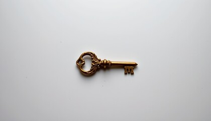 A single key with an ornate design and a lock mechanism, placed against a white background.