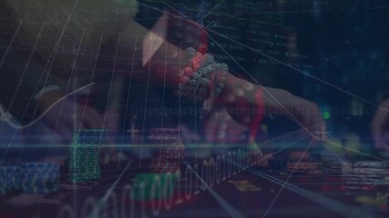 Animation of data processing over diverse business people in casino - Powered by Adobe