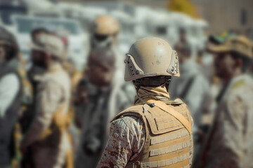 A Yemeni Armed Soldier Making Victory Sign in Military Environment