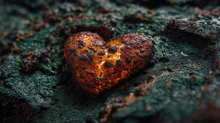 Fototapeta premium Weathered orange heart coral formation on ocean floor love
