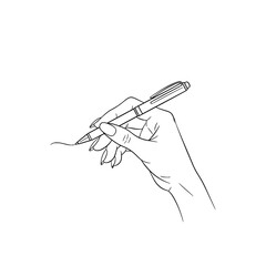 Icon of a beautiful woman&rsquo;s hand holding a ballpoint pen, representing the concepts of writing and creativity