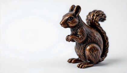 A charming wooden squirrel figurine with a detailed representation of the animal's features, standing out against a white background.