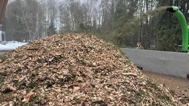 Wood chipper in operation shredding branches after tree removal