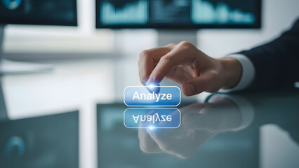 A businessman's hand interacting with a virtual interface in an office setting