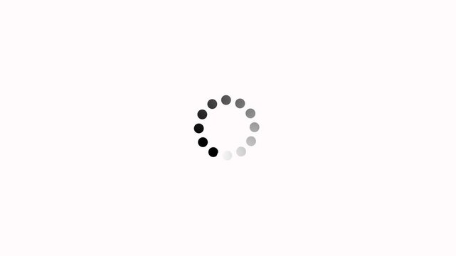 Animated loading circle icon on white background with alpha channel. Black gradient dotted round loading page video design