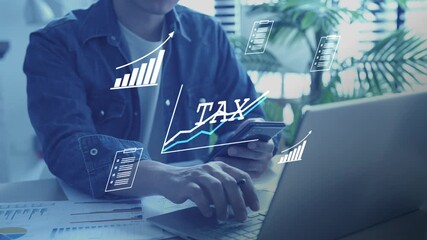 Federal Income Tax IRS Digital tax filing Tax return financial planning analyzing data revenue deductions filing income tax online payment mobile app Business tax management - Powered by Adobe