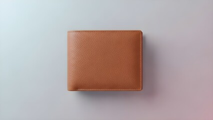 Brown leather wallet on pastel background.