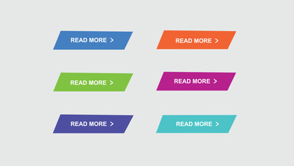 Modern Slanted Read More Button Set for Website UI Design, Colorful Call to Action Graphic Elements for Blog and Landing Pages, Professional Web Interface Icons
