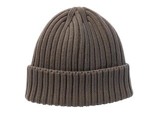 Brown knitted beanie on transparent background