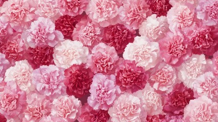 Abundant pink and red carnations in full bloom. Artificial intelligence image