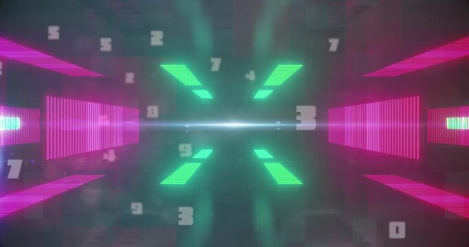 Animation of neon lights and numbers in digital space