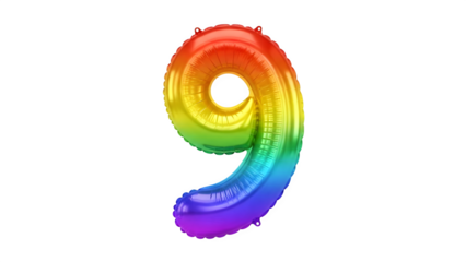 Vibrant Rainbow Number 9 Balloon on Black Background