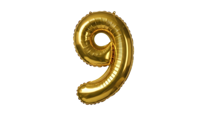 Gold Balloon Number Nine Isolated on Black Background for Celebrations and Parties