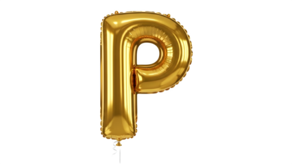 Shiny Gold Letter P Balloon on Black Background for Celebrations and Party Decorations