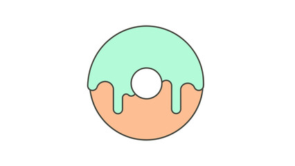 Obraz premium Minimalistic illustration of a donut with pastel green icing dripping over a peach base.
