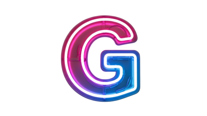 Colorful Neon Letter G Sign with Pink, Blue, and White Tubes on Black Background